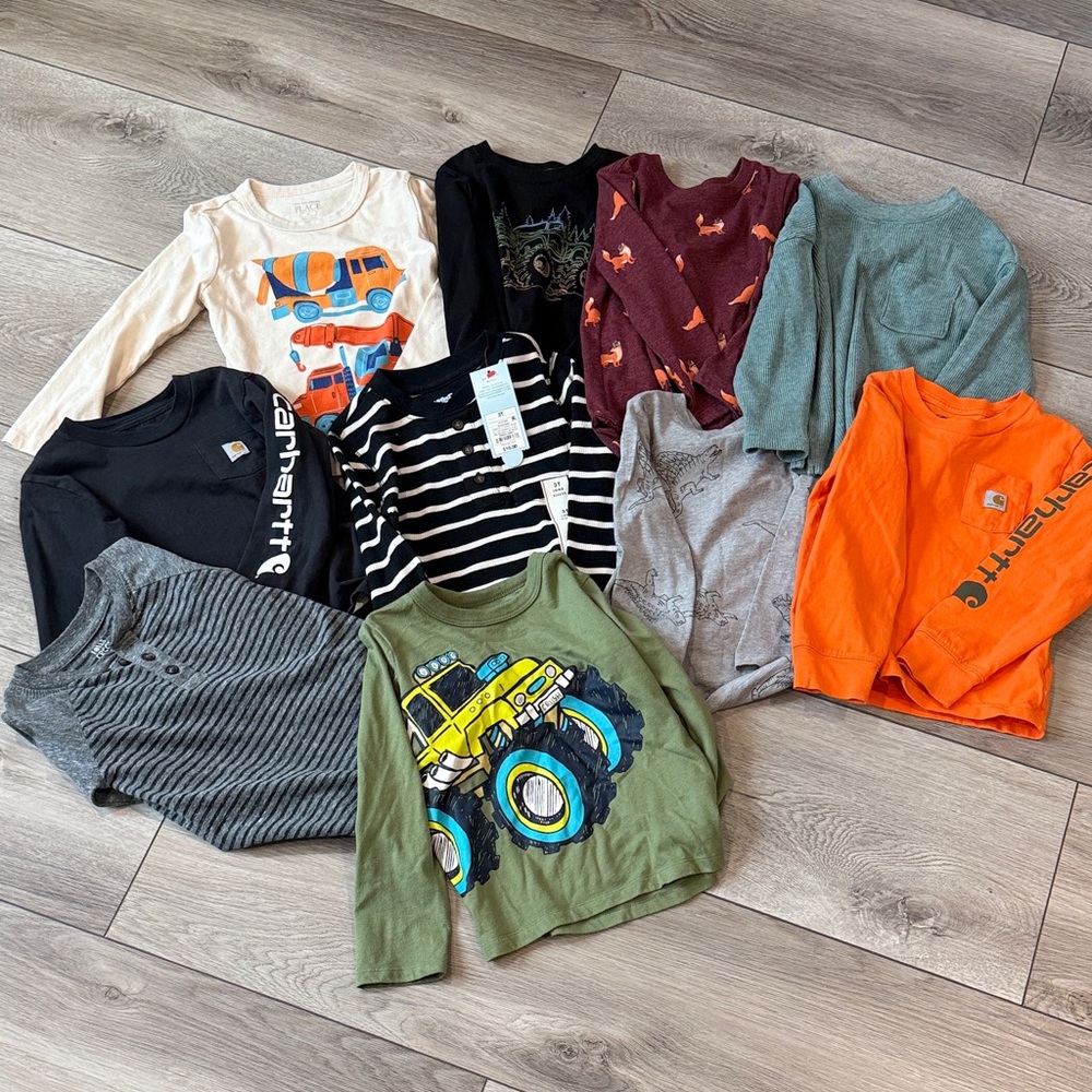 Carhartt, cat & jack, falls creek Long Sleeve Tees toddler 3T lot